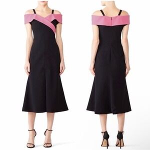 Christian Siriano Cold Shoulder A Line Midi Dress Black Colorblock Size 12